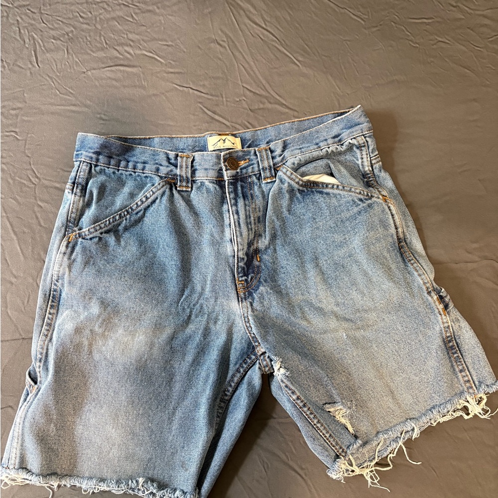 Vintage Light Wash Distressed Denim Cutoff Shorts